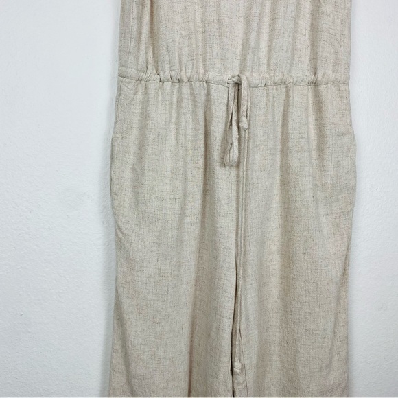 DREW For Anthropologie Oat Tan Linen Blend Jumpsuit Small - Picture 4 of 13